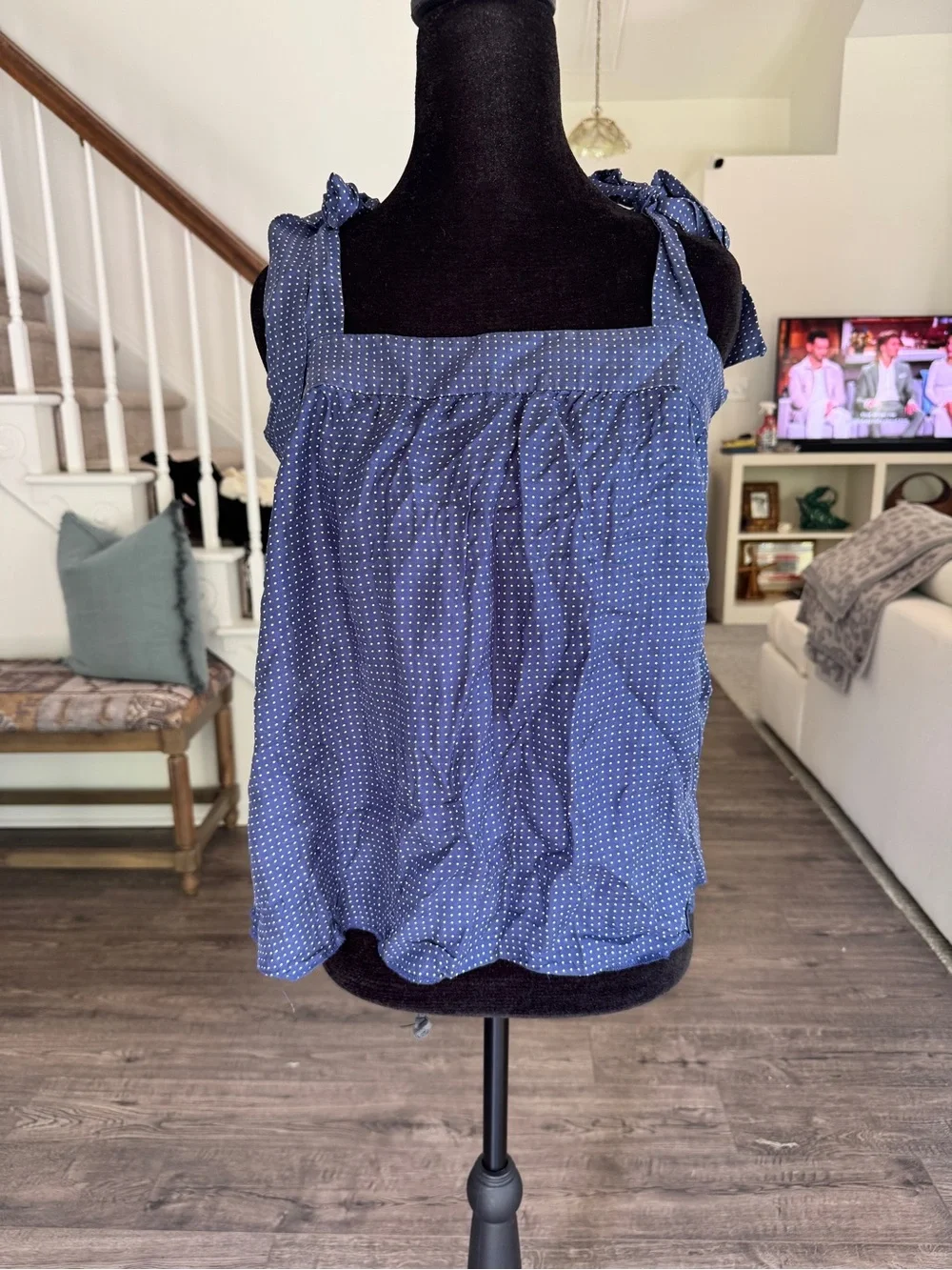 J. Crew Blue Polka Dot Tie-Shoulder Camisole 100% Silk